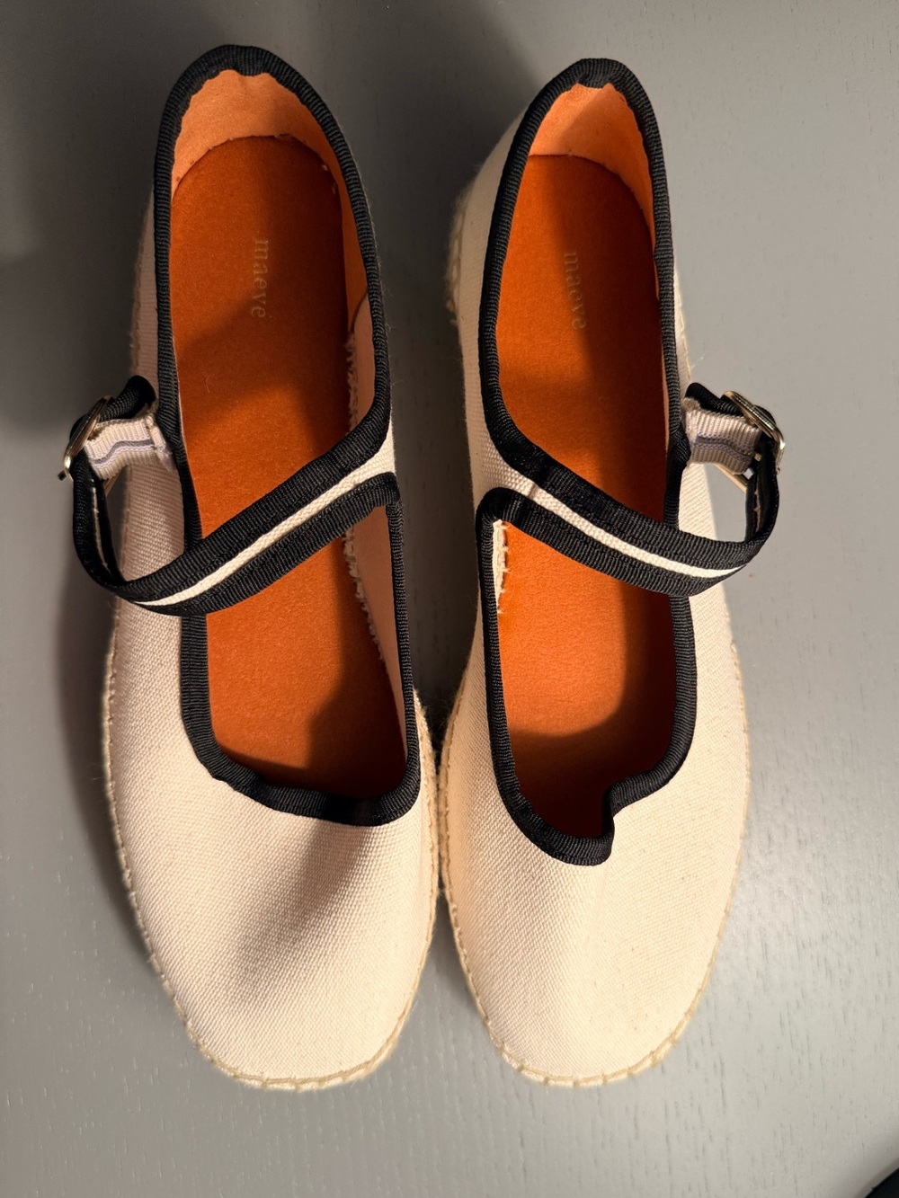 NWOT Maeve Cream Canvas Mary Jane Espadrilles with Black Trim 41